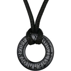 💫Men Black Norse Viking Rune Necklace Leather Stainless Steel Rope Chains